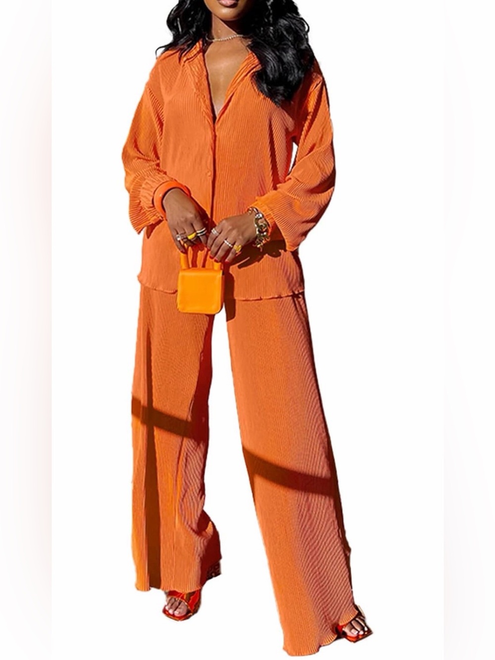 Women's Wide-Leg Jumpsuit Set in Orange NWOT #296